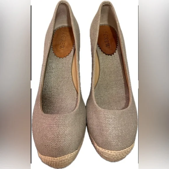 JCREW Seville Espadrille Wedge in Metallic Grey Canvas Jute Heel Shoe Womens- 7 - Picture 4 of 7